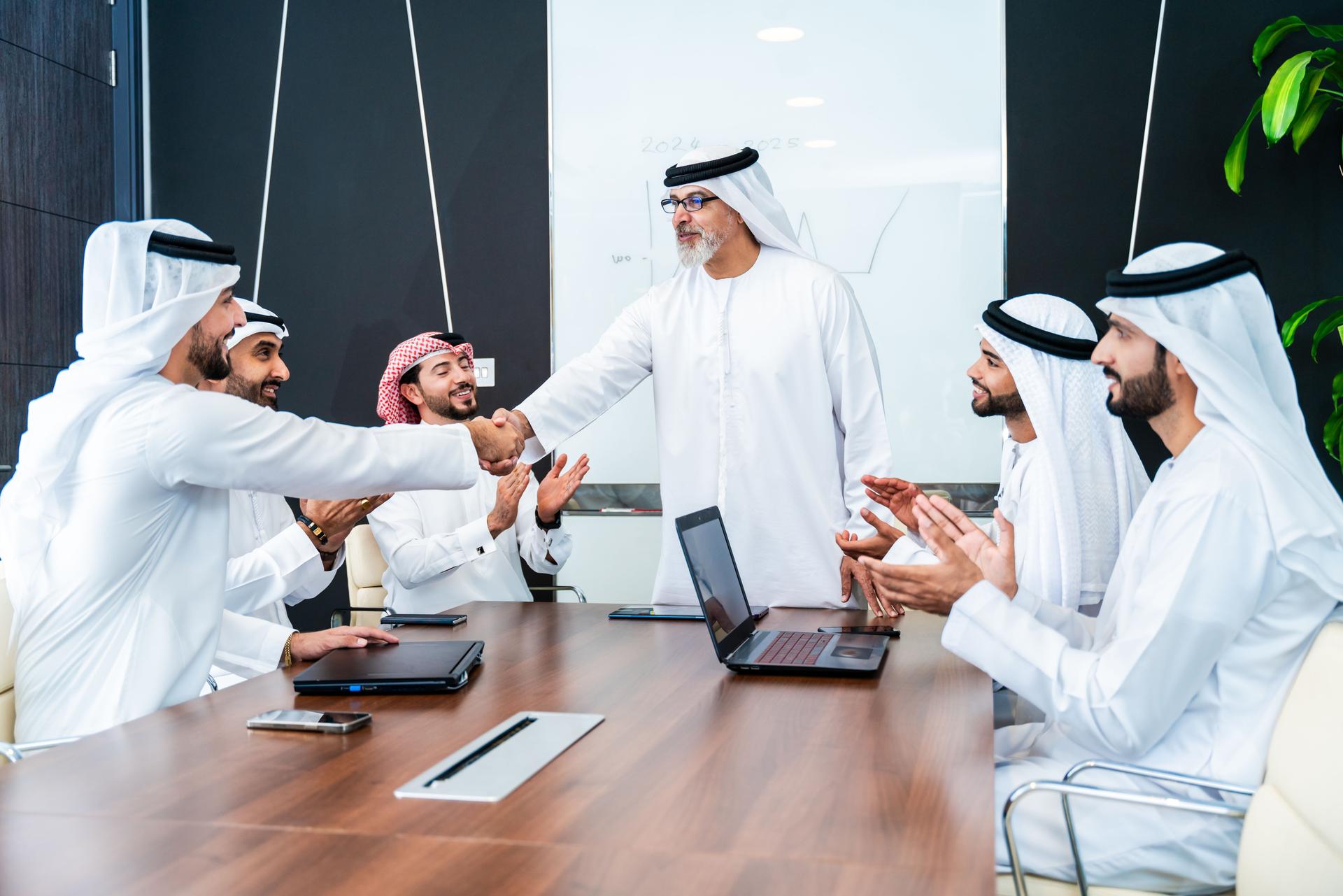 Group of corporate arab businessmen meeting in the office
